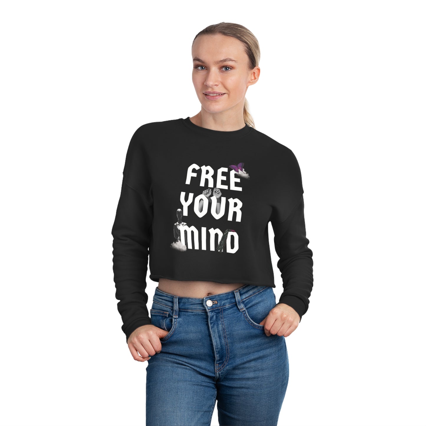 Free Your Mind Motif Cropped Sweatshirt